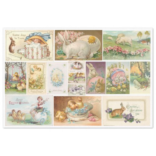 Vintage  Antique Easter Postcard Rabbit Decoupage Tissue Paper