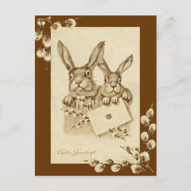 Vintage/Antique Easter Rabbit Sepia Postcard (Front)