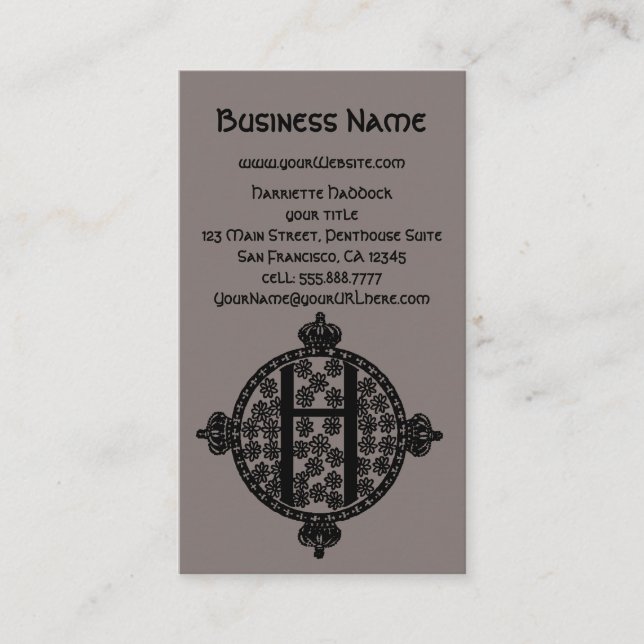 Vintage Antique Elegant Monogram Letter H Business Card (Front)