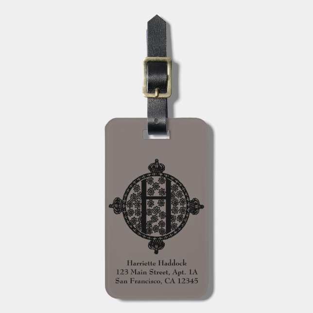 Vintage Antique Elegant Monogram Letter H Luggage Tag (Front Vertical)