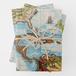 Vintage Antique Explorer World Map Wrapping Paper Sheets
