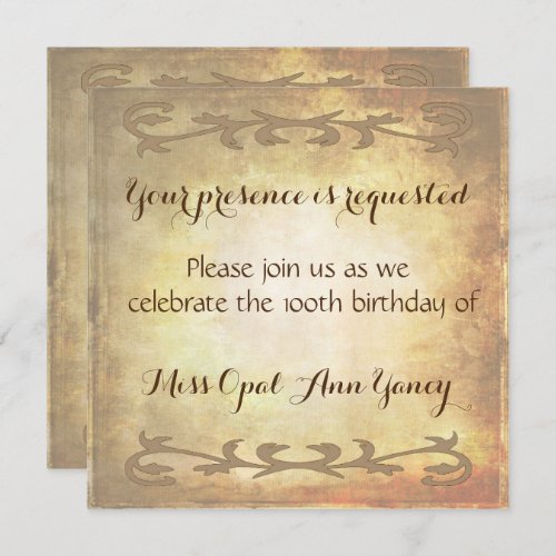 Vintage Antique Fancy Scroll Faded Parchment look Invitation