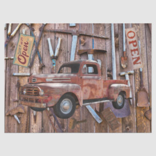 Vintage Antique Farm Red Truck Antique tools Tissue Paper