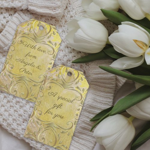 Vintage Antique Faux Gold Border Frame On Yellow Gift Tags