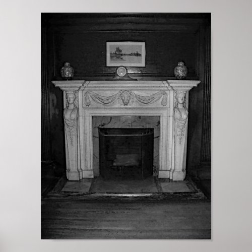 Vintage Antique Fireplace Black And White Photo Poster
