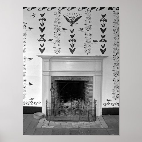 Vintage Antique Fireplace Black And White Photo Poster