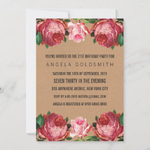 Vintage Antique Floral 21st Birthday Invites