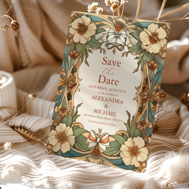 Vintage Antique Floral Art Nouveau Wedding  Save The Date (Creator Uploaded)