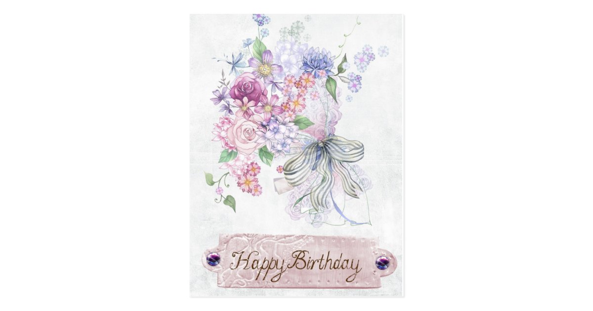 Vintage Antique Floral Bouquet Happy Birthday Postcard Zazzle Com