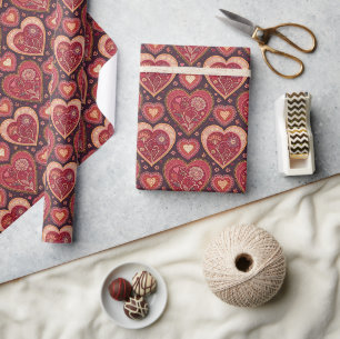 Vintage Antique Floral Heart Valentines Day Wrapping Paper