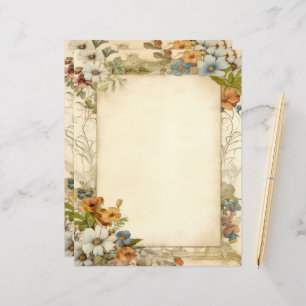 Vintage Antique Floral Junk Journal Stationery