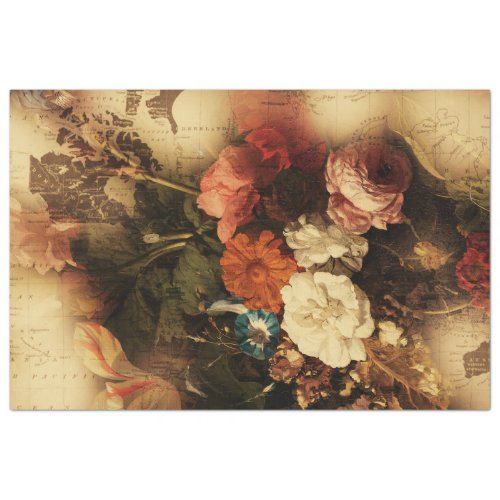 Vintage Antique Floral Tissue Paper