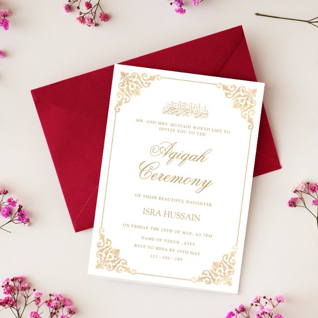 Vintage Antique Frame Baby Girl Aqiqah Ceremony Invitation (Creator Uploaded)