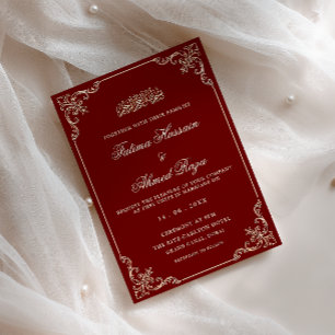 Vintage Antique Frame Burgundy Red Muslim Wedding Invitation