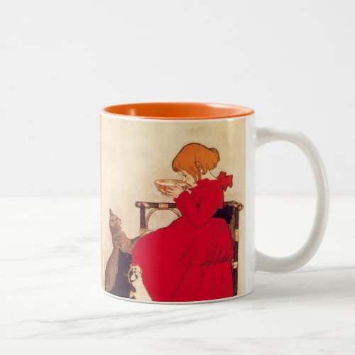 Vintage Antique Girl Milk Cats Theophile Steinlen Two_Tone Coffee Mug