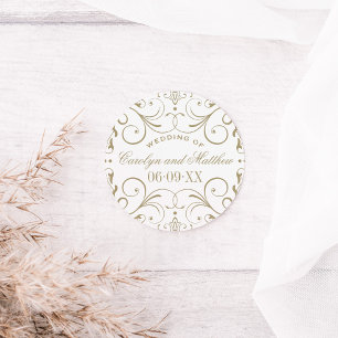 Vintage Antique Gold Flourish Monogram Wedding Classic Round Sticker