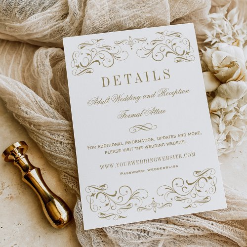 Vintage Antique Gold Flourish Wedding Details Enclosure Card