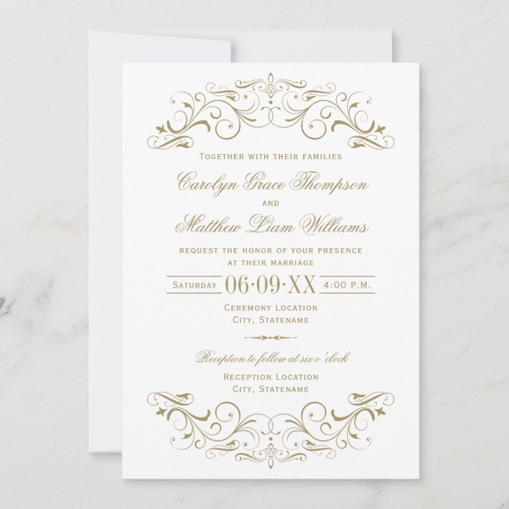 Vintage Antique Gold Flourish Wedding Invitation | Zazzle