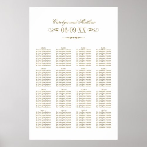 Vintage Antique Gold Flourish Wedding Seating Poster