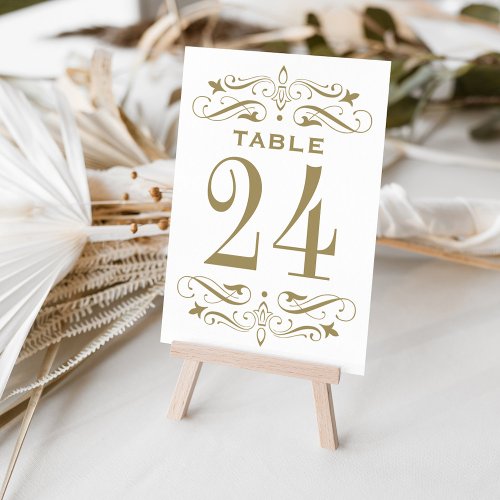 Vintage Antique Gold Flourish Wedding Table Number