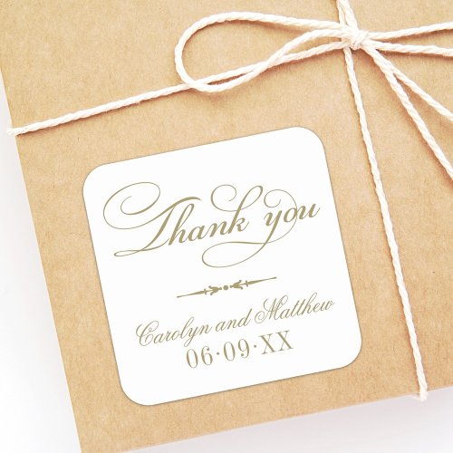 Vintage Antique Gold Monogram Thank You Square Sticker