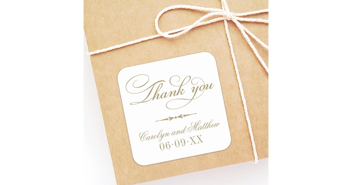 Vintage Antique Gold Monogram Thank You Wedding Square Sticker | Zazzle