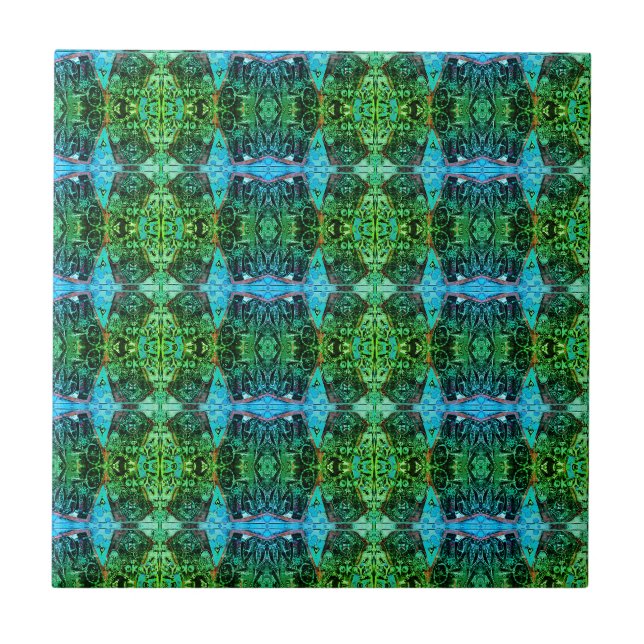 Vintage Antique Green Blue Art Nouveau Ceramic Tile (Front)