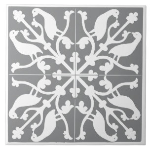 Vintage Antique Grey and White Bird Pattern Ceramic Tile