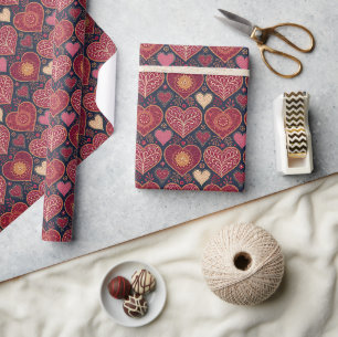 Vintage Antique Heart Pattern Valentines Day Wrapping Paper