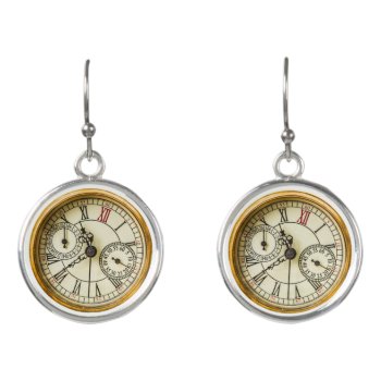 Vintage Antique Industrial Steampunk Watch Earrings by WhenWestMeetEast at Zazzle
