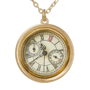 Vintage Antique industrial steampunk Watch Gold Plated Necklace