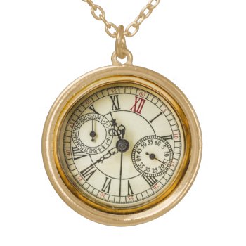 Vintage Antique Industrial Steampunk Watch Gold Plated Necklace by WhenWestMeetEast at Zazzle