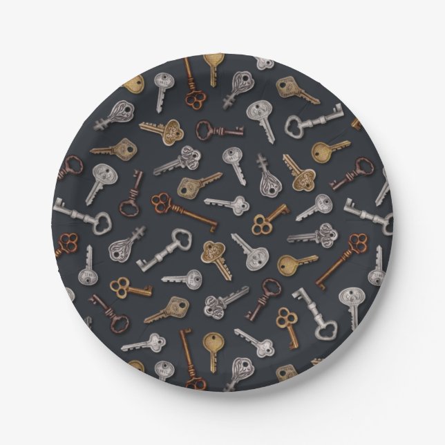 Vintage & Antique Keys Paper Plates (Front)