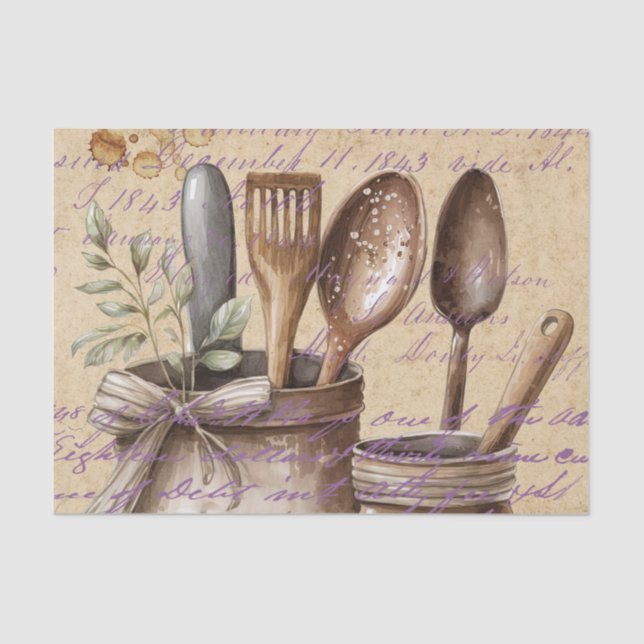 Vintage Antique Kitchen Utensils Decoupage  Tissue Paper (Front)
