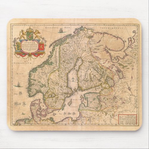 Vintage Antique Map of Old Scandinavia Mouse Pad