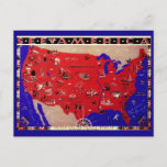 Vintage Antique Map United States of America, USA Postcard