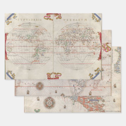 Vintage Antique Map World Africa Sicily Wrapping Paper Sheets