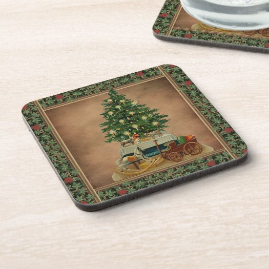 Vintage Antique Merry Christmas Tree Gifts Green