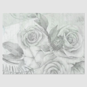 Vintage Antique Mint Grey Rose Decoupage Tissue Paper