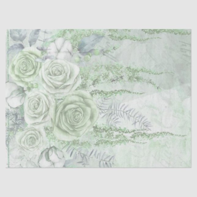 Vintage Antique Mint Rose Decoupage Tissue Paper (Front)