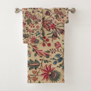Vintage Antique Needlework Floral Furnishing Bath Towel Set