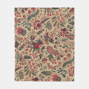 Vintage Antique Needlework Floral Furnishing Fleece Blanket