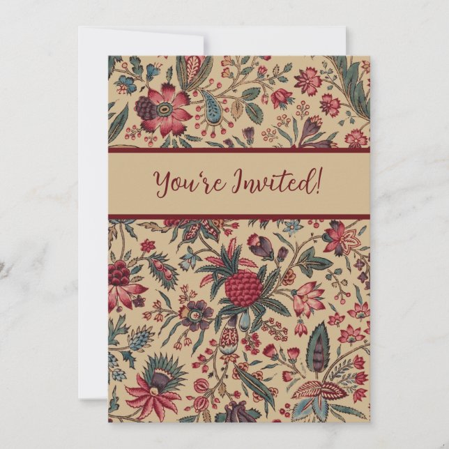 Vintage Antique Needlework Floral Furnishing Invitation (Front)