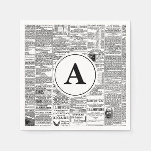 Vintage Antique Newspaper Monogram Paper Napkins