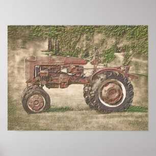 Vintage Antique Old Rustic Country Farm Tractor Poster
