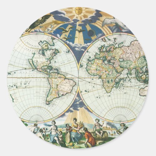 Vintage Antique Old World Map by Pieter Goos 1666 Classic Round Sticker