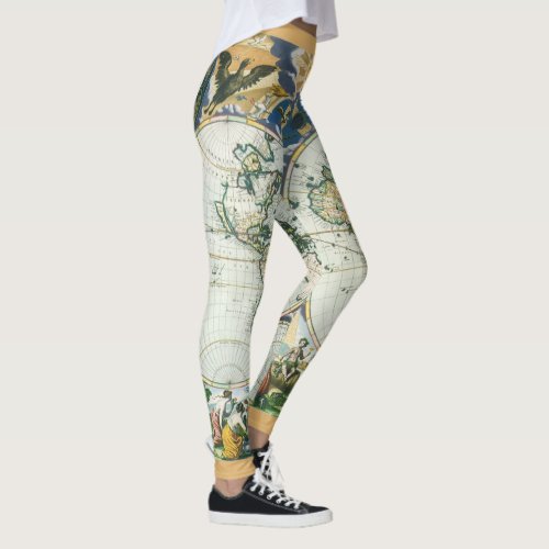 Vintage Antique Old World Map by Pieter Goos 1666 Leggings