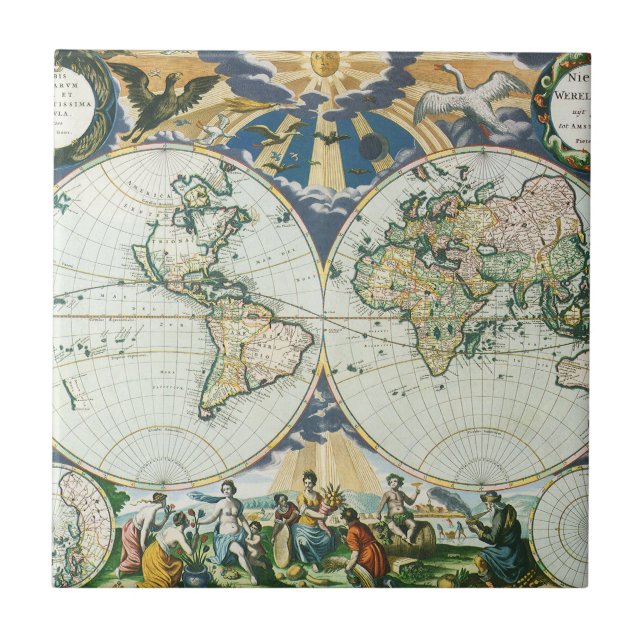 Vintage Antique Old World Map by Pieter Goos, 1666 Tile (Front)