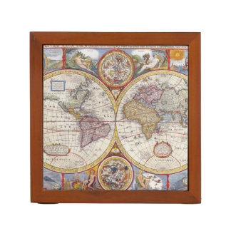 Vintage Antique Old World Map cartography Desk Organizer