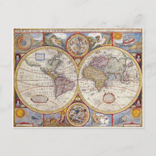 Vintage Antique Old World Map cartography Postcard